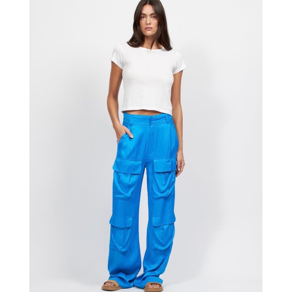 Equipment Femme Blue Silk Blend High Rise Wide Leg Cargo Pants Size 4